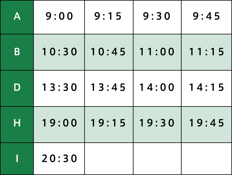 レッスン時間表